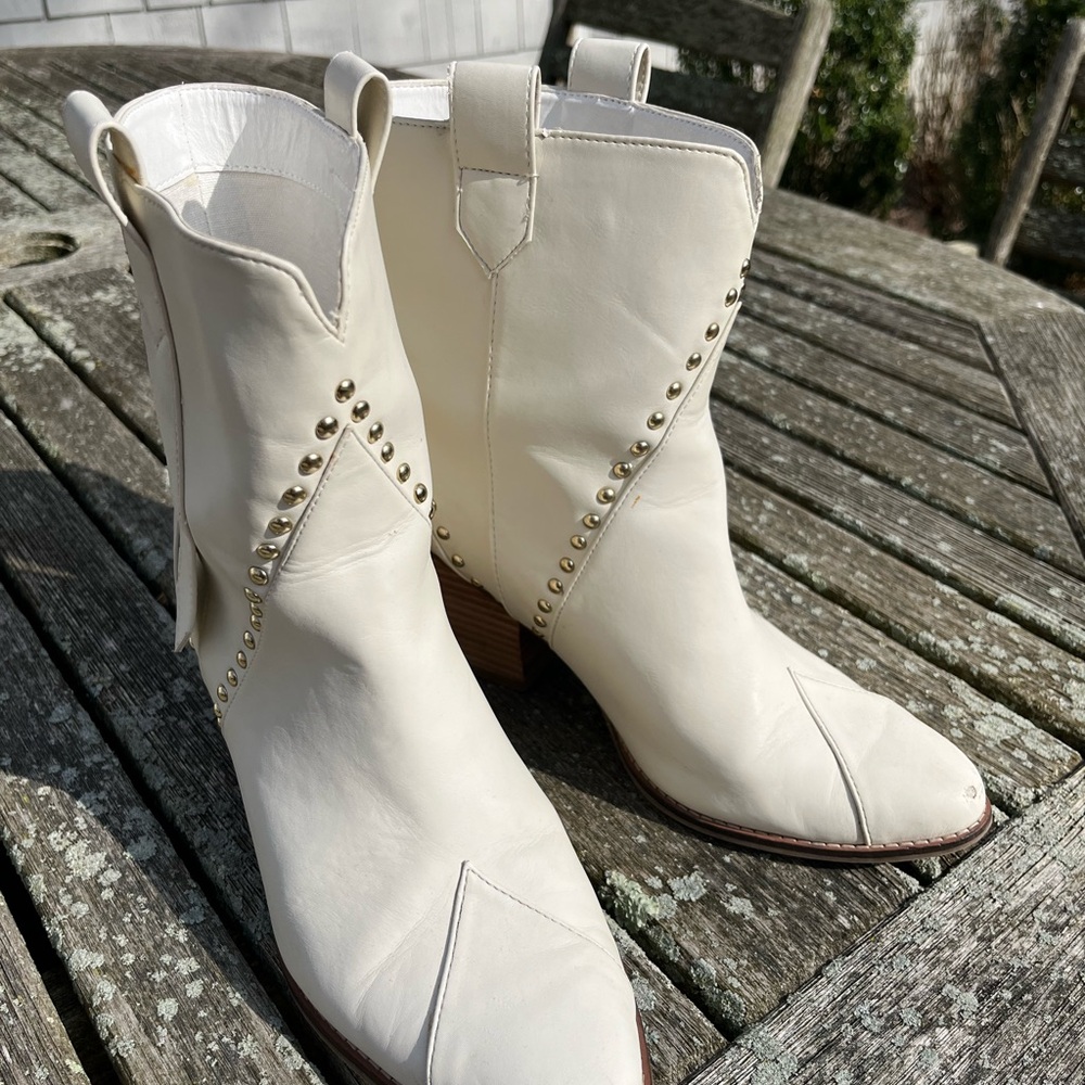 Women's White Studded Ankle Boots